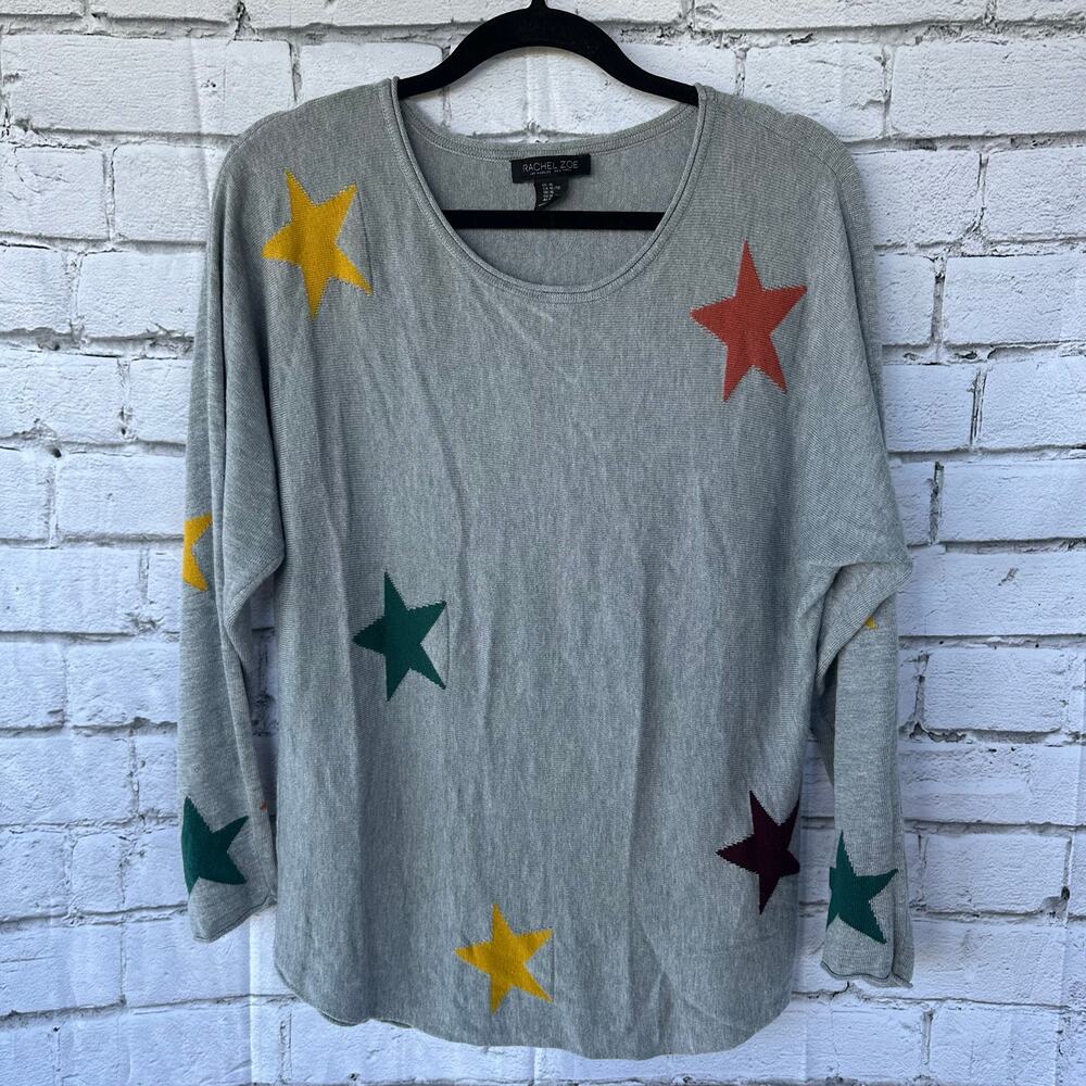 Preowned Rachel Zoe Colorful Star Print Crewneck Cashmere Blend Sweater Size XL